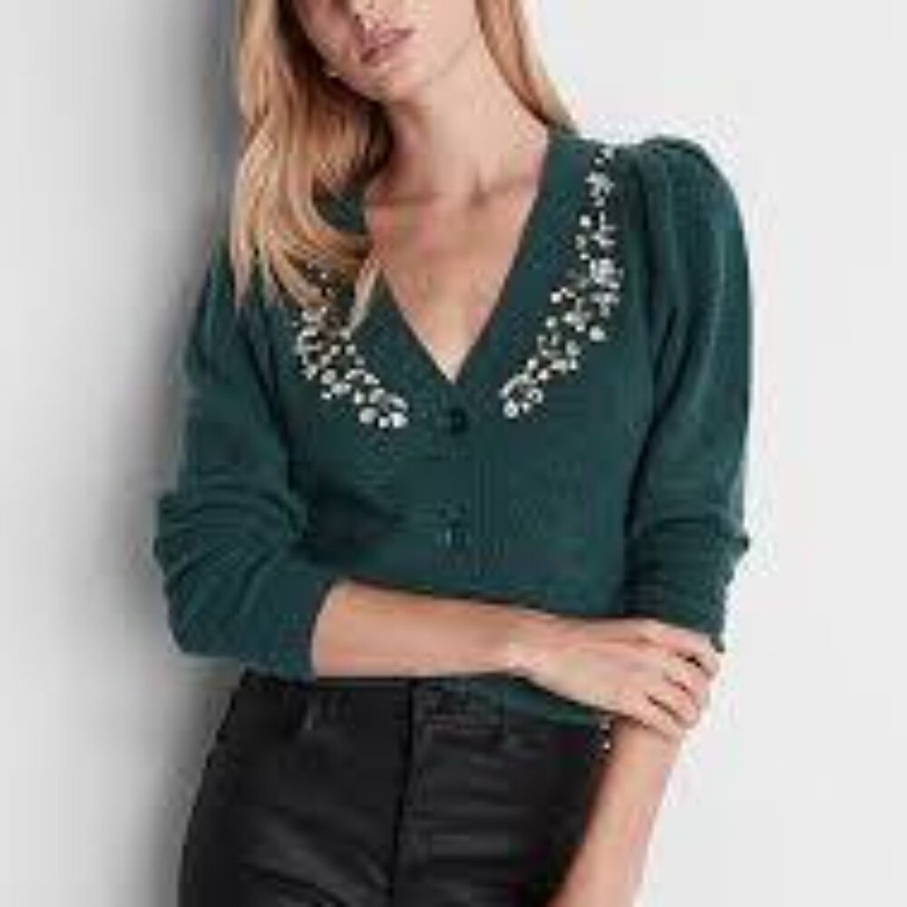 Express Embellished Faux Button-Up Cardigan